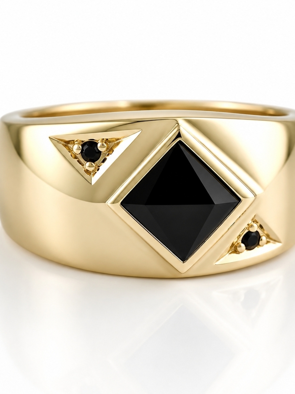 Black Onyx Ring 14K Yellow Gold Over Solid Sterling Silver Diamond Accent Size 9